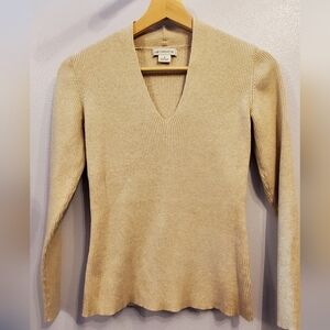 Liz Claiborne Tan V-Neck Fine Ribbed Women's Sweater Size Small (W11)